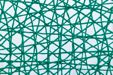 Green string crossing over each other to make a net or web.の写真素材