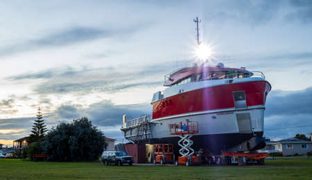 New big boat getting ready  with the testing of spot light.のeditorial素材