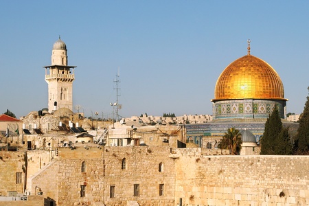 Famous Dome on the Rock Mosque and Western Wall in Jerusalem, Israel.の写真素材