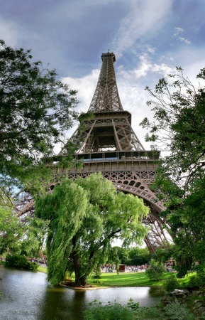 Vertical panorama of famous Eiffel Tower in Paris, France.の写真素材