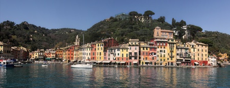 Panoramic view on bay and Portofino - small town on Ligurian Sea in Italy.の写真素材