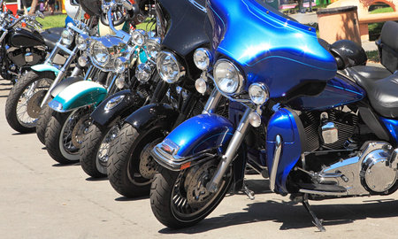 Heavy motorcycles on parking.