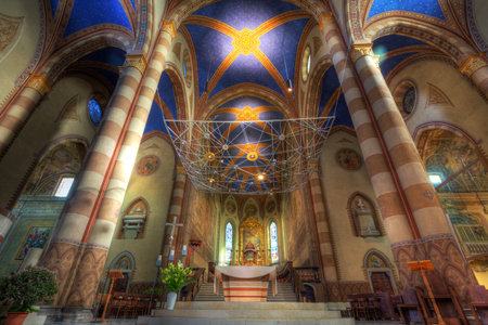Interior view of San Lorenzo Cathedral (aka Alba Cathedral) in Alba, Italy.のeditorial素材