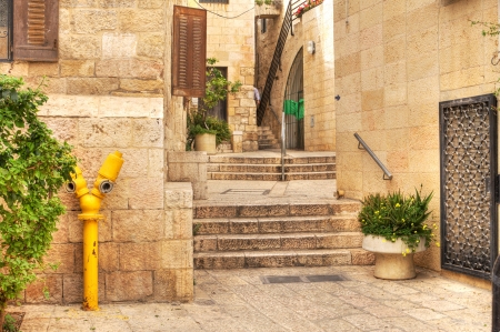 Old street of jewish quarter in historic part of Jerusalem, Israel.の写真素材