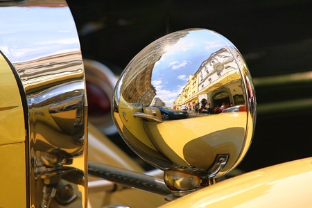 Old fashioned car on the street of Prague の写真素材