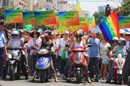 Tel Aviv, Israel - June 11, 2010: Annual Gay Pride Parade and Week of Proud celebrations on the streets June 11, 2010 in Tel Aviv, Israel.のeditorial素材