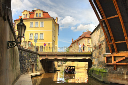 View on old Prague and city canal のeditorial素材