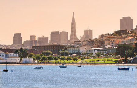 View on bay and downtown of San Francisco in California, USA のeditorial素材