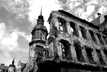 Ruins and remains of World War II in Dresden, Germany のeditorial素材