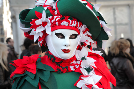 VENICE, ITALY - MARCH 04: Unidentified participant wear traditional mask and costume during famous Venetian Carnival on March 04, 2011 in Venice, Italy.のeditorial素材