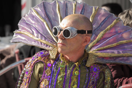 VENICE, ITALY - MARCH 04: Unidentified participant wear traditional mask and costume during famous Venetian Carnival on March 04, 2011 in Venice, Italy.のeditorial素材