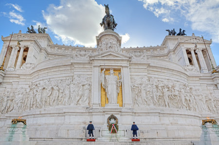 ROME - JANUARY 15: Victor Emmanuel II monument also known as Altar of Fatherland built in honour of first king of united Italy and is one of main touristic sites in Rome, Italy on January 15, 2013.のeditorial素材