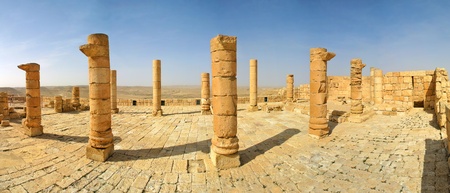 Columns and ancient ruins of old town of Avdat founded and inhabited by Nabataeans in desert of Negev in Israel  panorama  の写真素材
