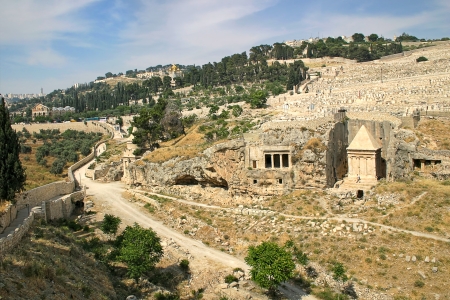 Tomb of of the priest Zechariah and ancient jewish cemetery on Mount of Olives in Jerusalem, Israel の写真素材