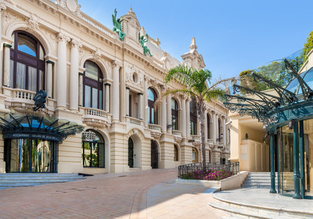 MONTE CARLO, MONACO - JULY 13, 2013  Entrance to restaurant and Salon de Jeux Prives - private gaming salon located in the building of Monte Carlo Casino which is famous and popular gambling and entertainment complex のeditorial素材