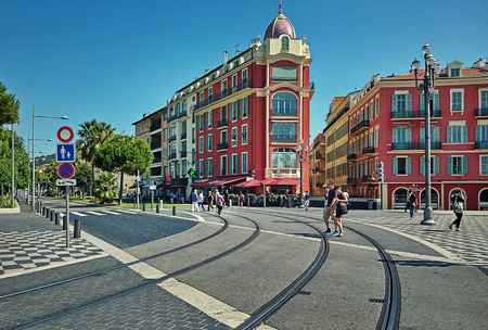 Place Massena and tram rails in Nice, France.の素材