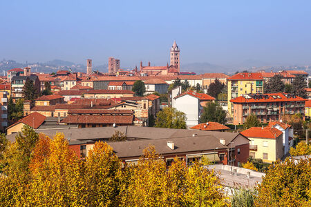 Town of Alba in autumn in Piedmont, Northern Italy.の写真素材