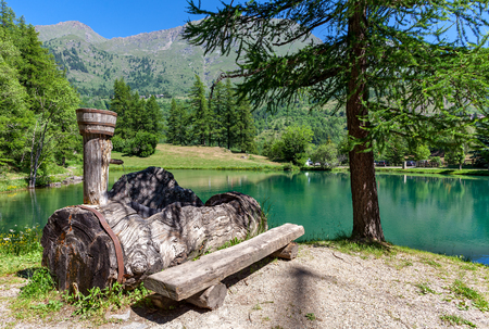 Natural spring water on small alpine Lake Laux in Piedmont, Northern Italy.の写真素材