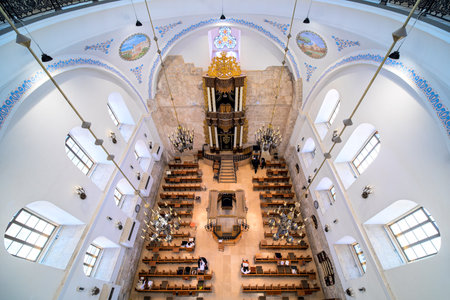 JERUSALEM, ISRAEL - JULY 16, 2018: View from above on Hurva interiors - historic synagogue located...