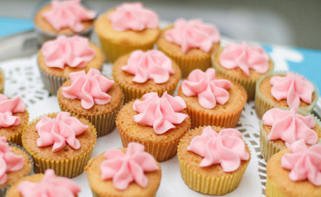 Beautiful selection of mini cupcakes on the plateの写真素材