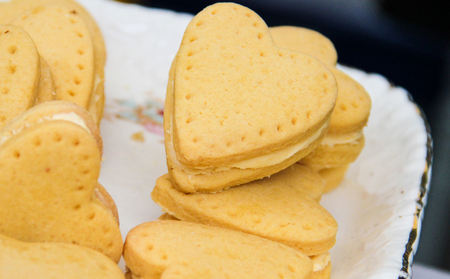 Fresh heart shape biscuits on the street marketの写真素材