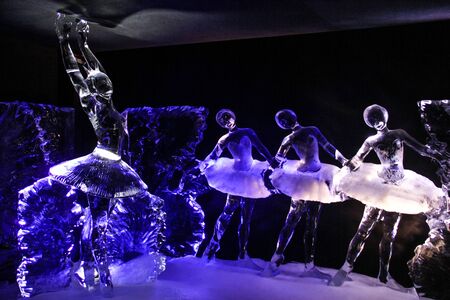 Beatiful Balet dancers made of ice with blue lightsのeditorial素材