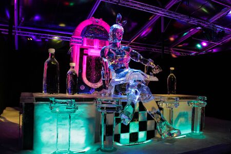 Woman made of ice sitting at the barのeditorial素材