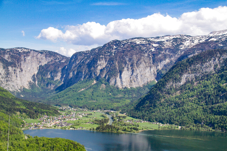 Scenic view of the famous Hallstatt lakeの写真素材