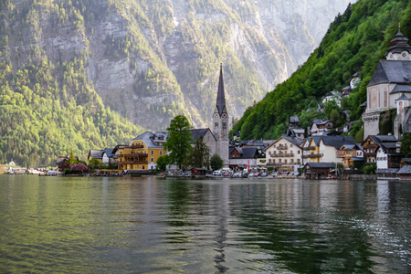 Scenic view of the famous Hallstatt lakeの写真素材