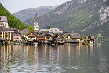 Scenic view of the famous Hallstatt lakeの写真素材