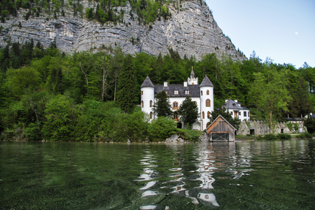 Scenic view of the famous Hallstatt lakeの写真素材