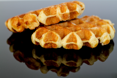 Belgian waffles were introduced to North America by a Belgian named Walter Cleyman at the Century 21 Exposition in Seattle in 1962, and served with whipped cream and strawberriesの写真素材
