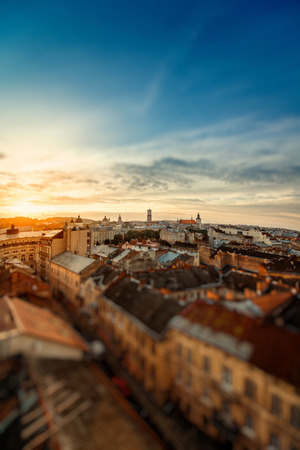 Lviv old city panorama view at sunriseの写真素材