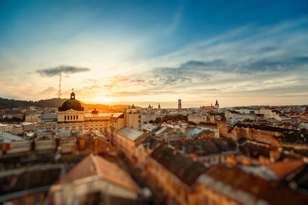 Lviv old city panorama view at sunriseの写真素材