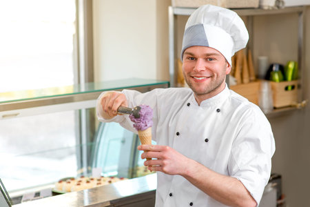 Confectioner selling ice cream in the store
