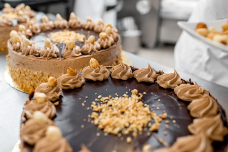 Biscuit cakes with nuts and chocolate at the bakery