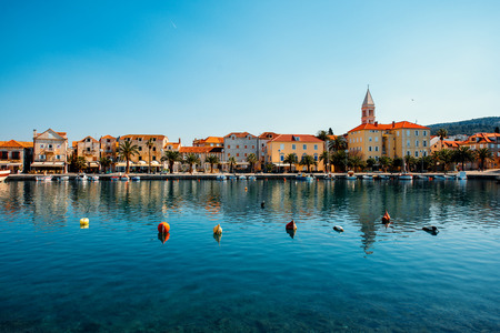 Supetar city in Brac island, Croatia. View from the sea.の写真素材