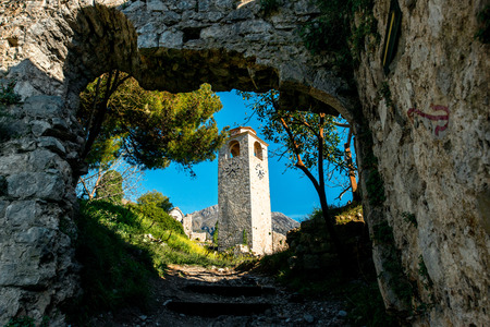 Clock tower in old Bar city, Montenegroの写真素材