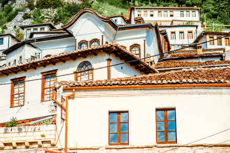 Houses in city of Berat in Albania の写真素材