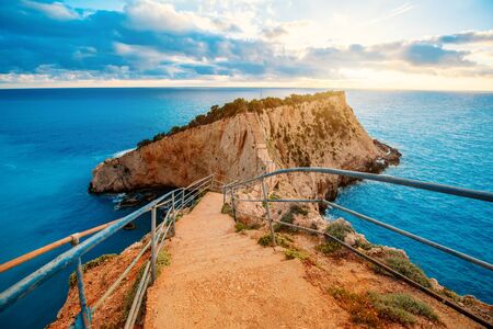 Porto Katsiki coast on Lefkada island in Greece on the sunsetの写真素材