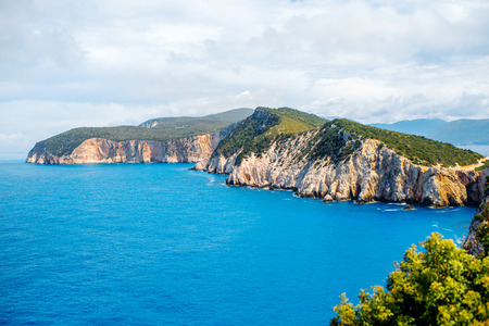 Beautiful coastline at Lefkada island in Greece. Top view, general planの写真素材