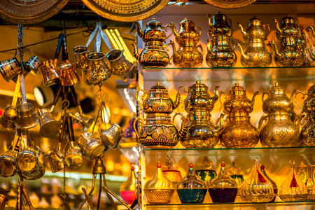 Turkish teapots hanging in Grand Bazaar in Istanbul.の写真素材