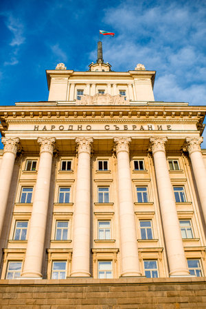 Party House in architectural ensemble of three Socialist Classicism edifices in central Sofia, capital of Bulgaria.のeditorial素材
