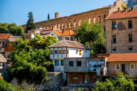 Beautiful view on ancient buildings in Mostar in Bosnia and Herzegovinaの写真素材