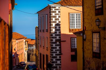 City street view in La Orotava on Tenerife islandの写真素材