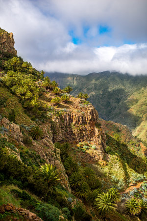 Beautiful landscape view on green mountains near Garajonay park on La Gomera island in Spainの写真素材