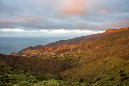 Beautiful landscape view on the western part of La Gomera island on the sunset