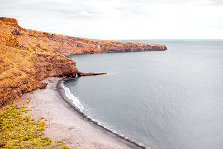 Playa de Santiago stone beach on the south of La Gomera island on the cloudy weather
