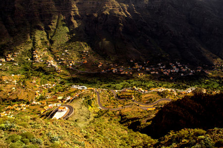 Landscape view on the valley near Valle Gran Rey city on La Gomera island in Spainの写真素材
