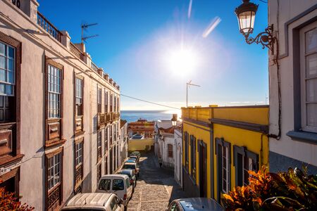 City street view in Santa Cruz de La Palma old town on La Palma island in Spainの写真素材